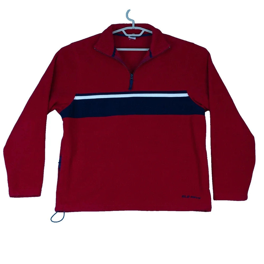Vintage Y2K Old Navy Fleece Quarter Zip Sweatshirt Mens Large Red White‎ Blue
